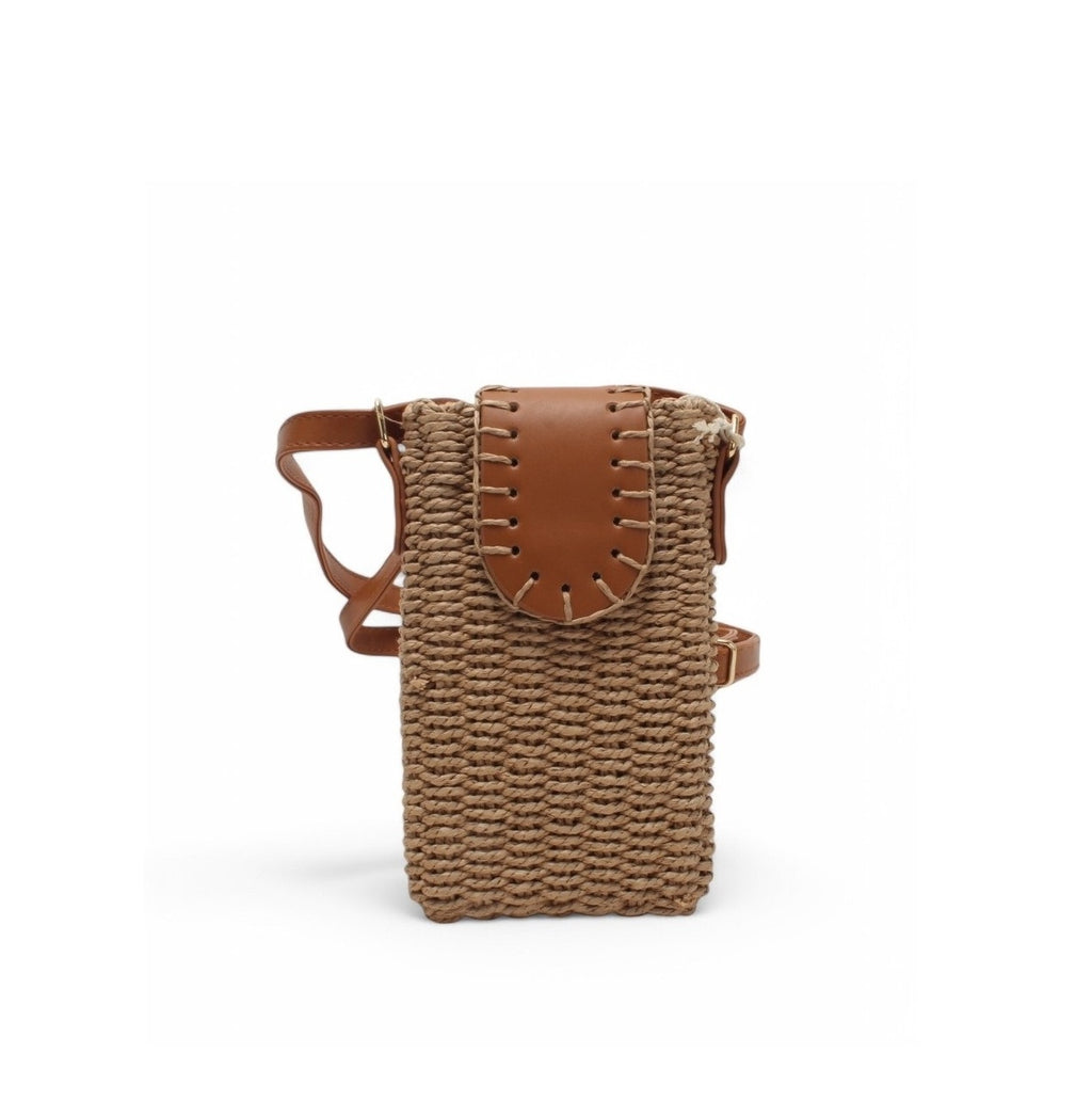 Sac bandoulière paille pour smartphone Flora&Co