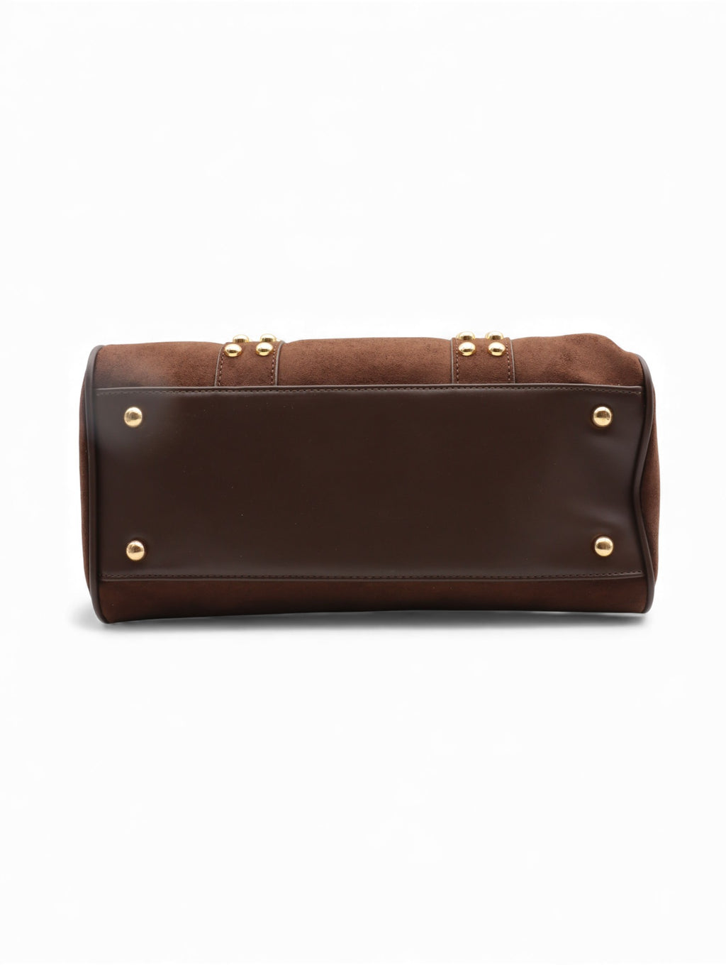 Cuir et suède marron avec détails en métal doré.