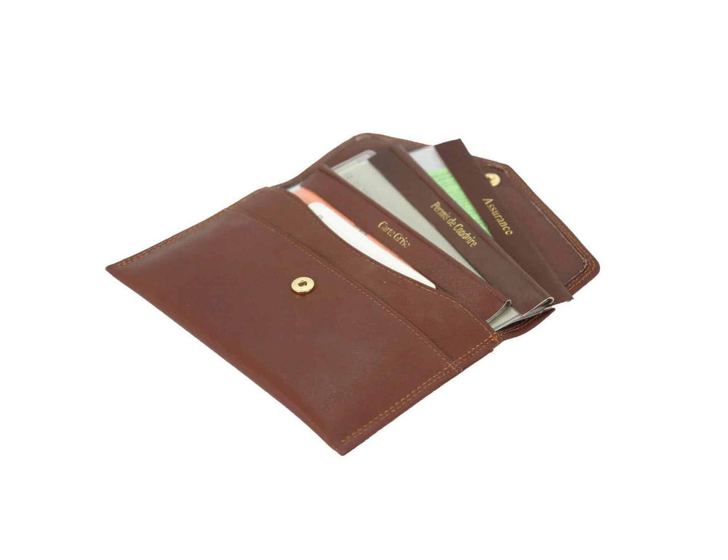 Pochette en cuir pour papiers de voiture