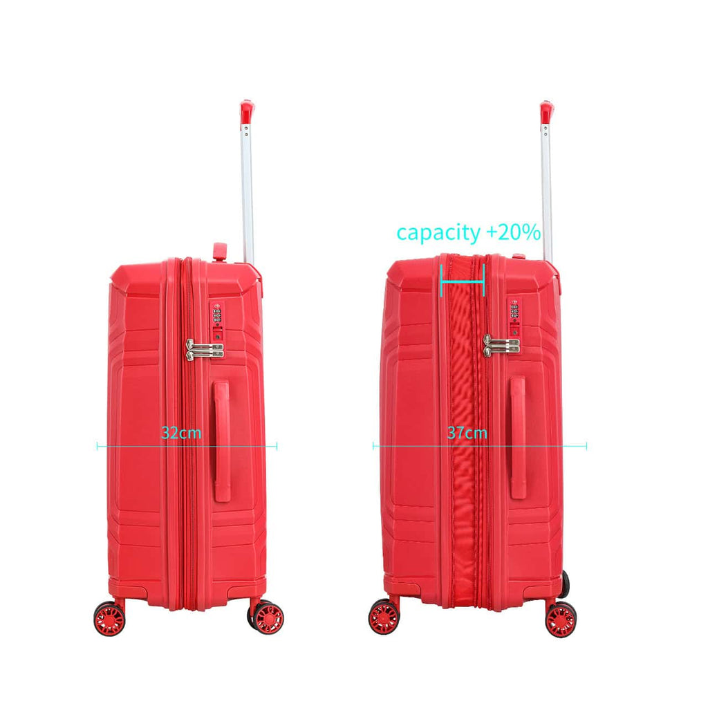 alt="Valise rigide 75 cm rouge Snowball modèle Malaga 49503 en polypropylène vue de extension fermeture