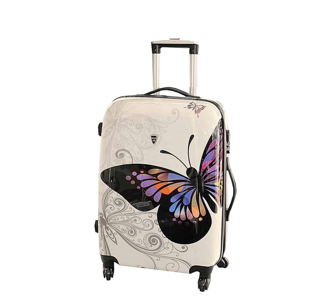 Valise 65 cm rigide à 4 roues papillons blanc