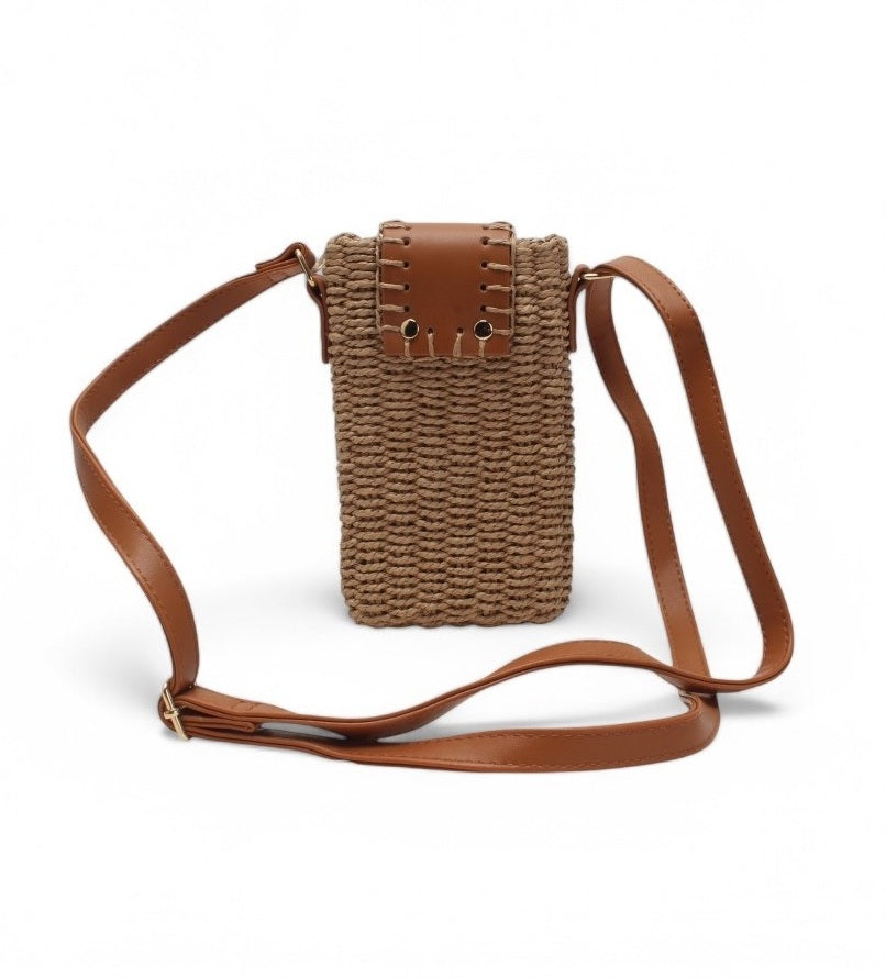 Sac bandoulière paille pour smartphone Flora&Co