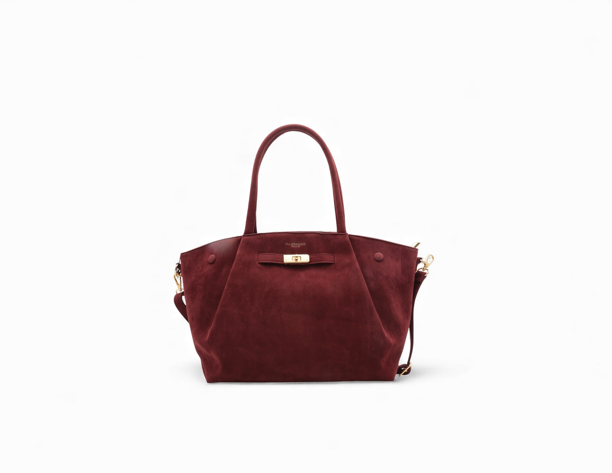 Sac à main en cuir velours bordeaux, élégant et spacieux pour femmes sophistiquées.