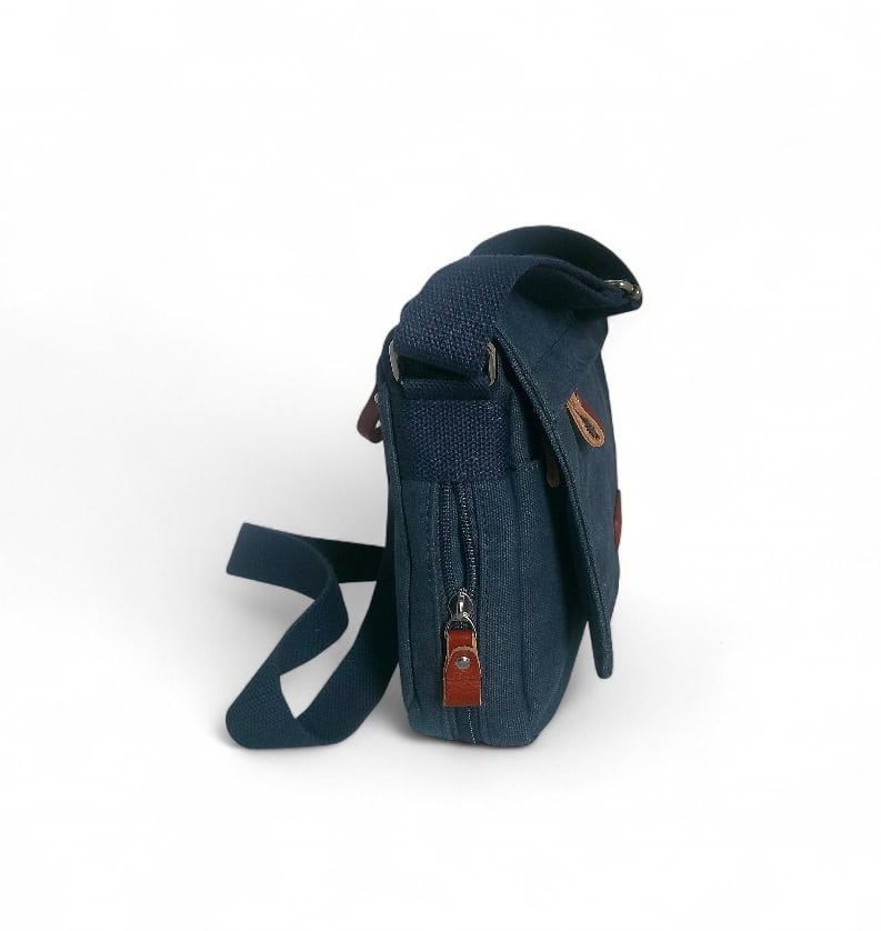 Sacoche bandoulière en toile et cuir Porto de Katana 6514 bleu 02