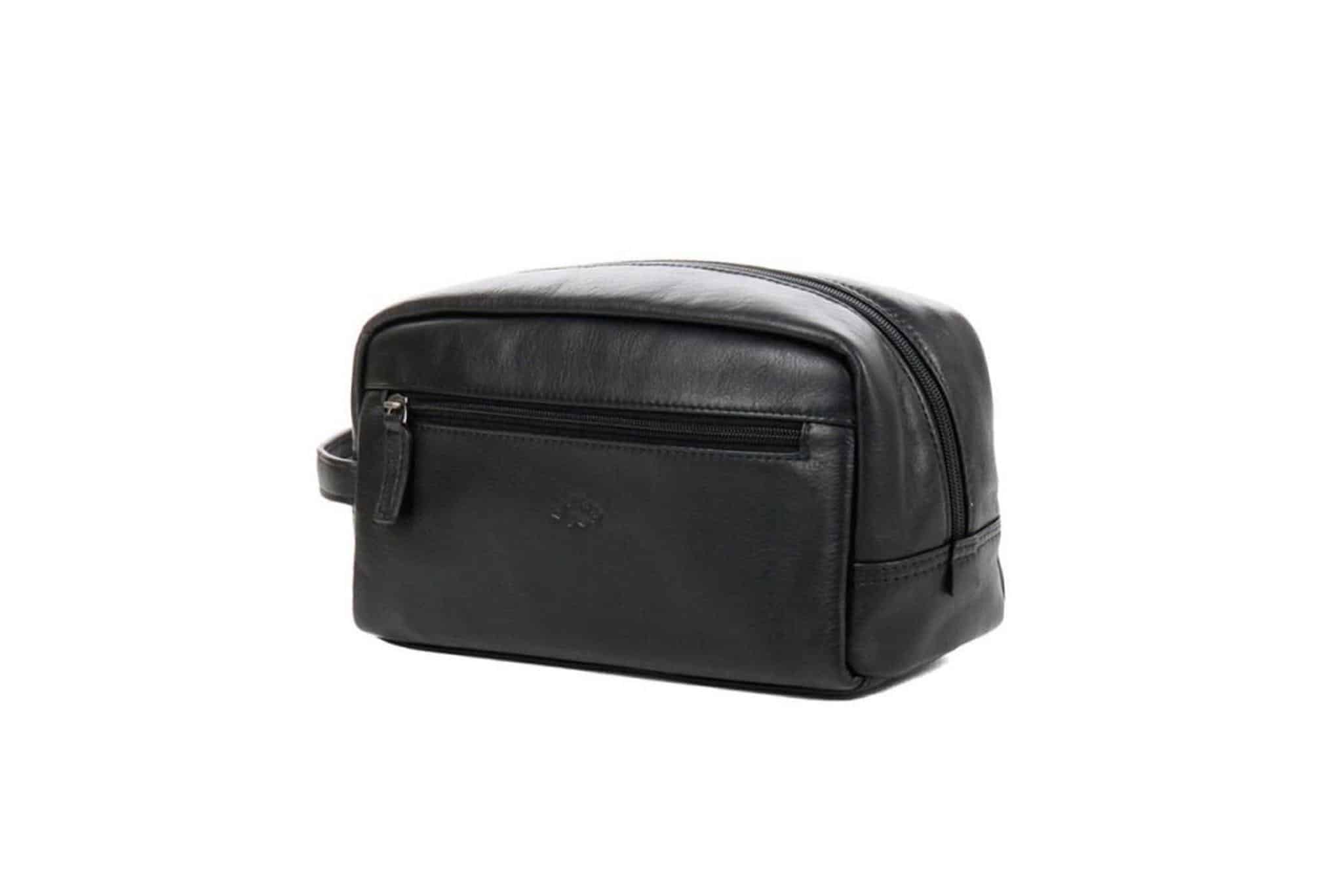 trousse de toilette en cuir homme et femme noir