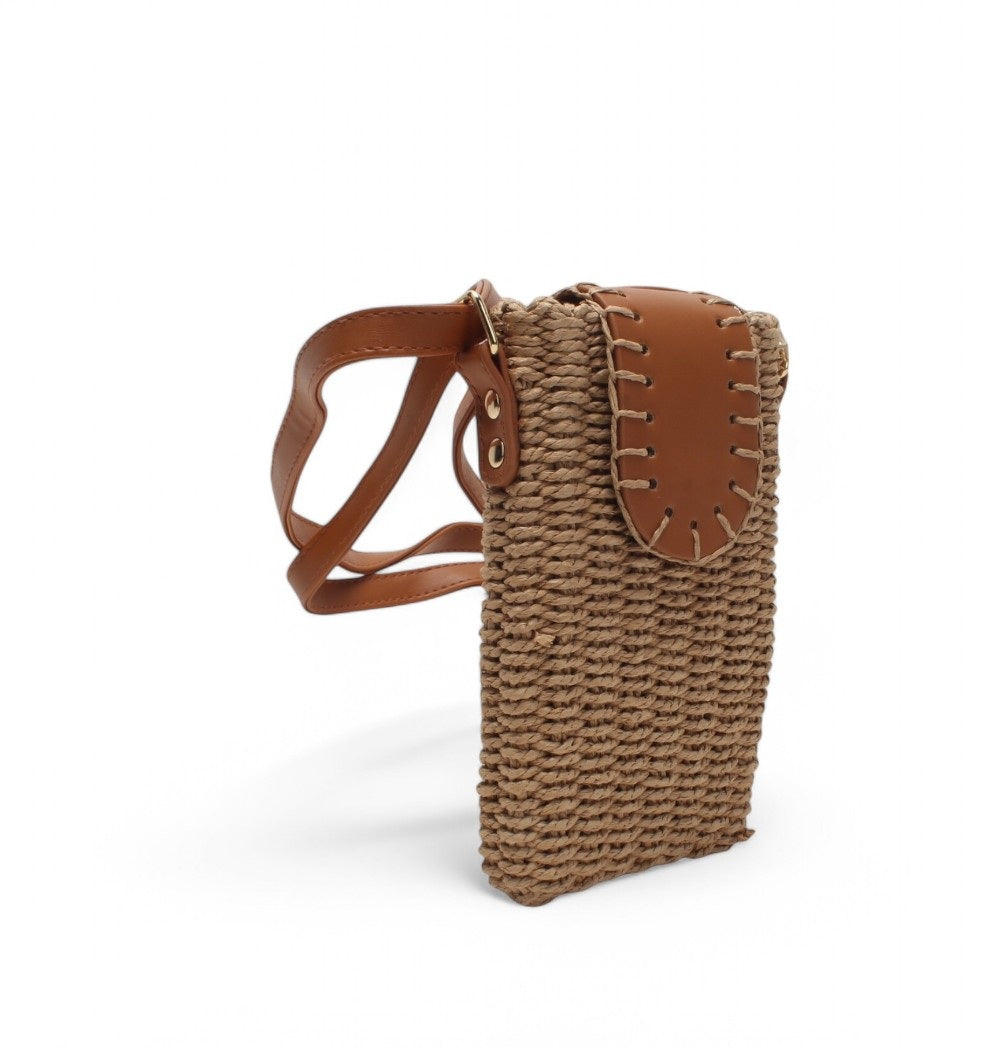 Sac bandoulière paille pour smartphone Flora&Co