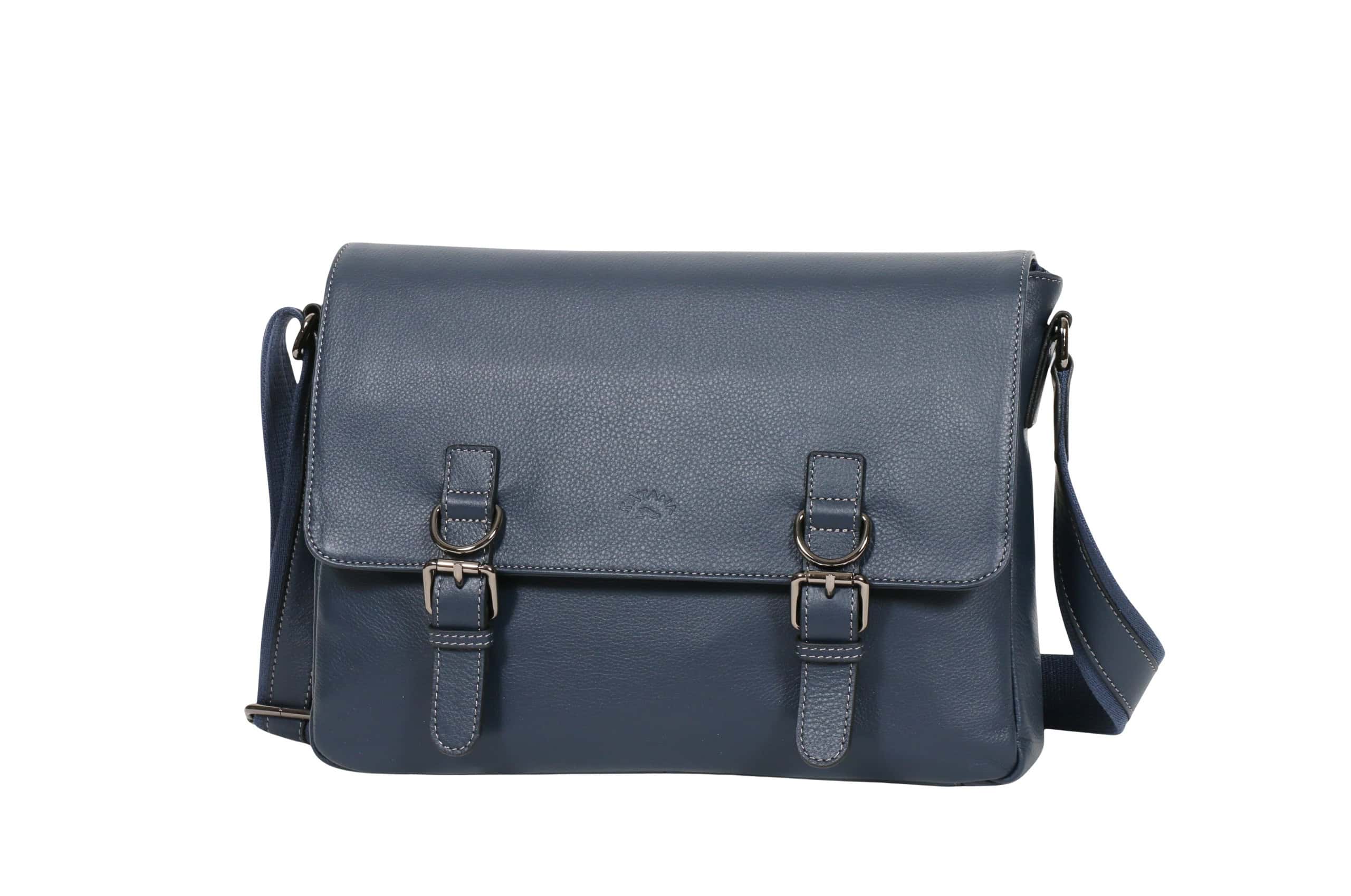 besace en cuir sauvage A4 katana 81635 bleu - vue de face