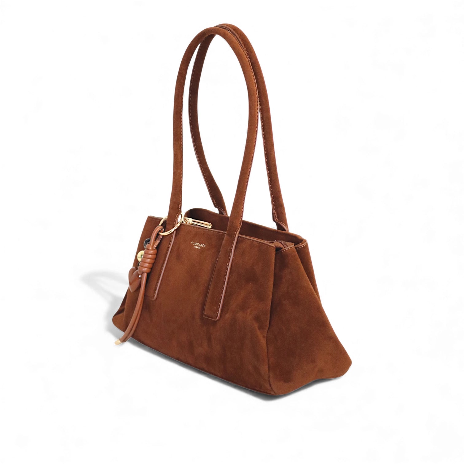 sac à main baguette effet daim à 3 compartiments Coralia de flora&co marron- vue de profil