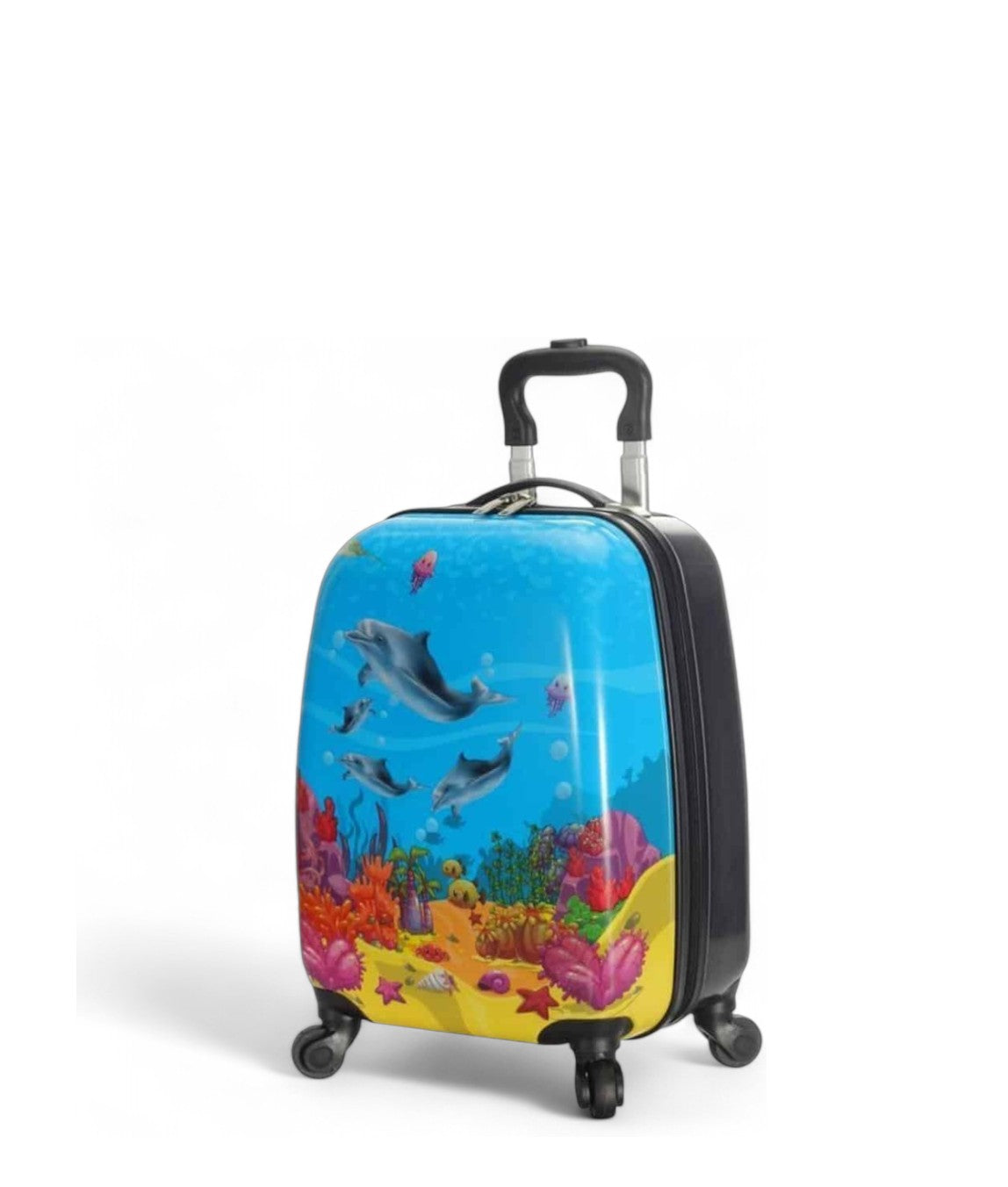 1. valise enfant avec motif dauphins et poissons sous-marin.