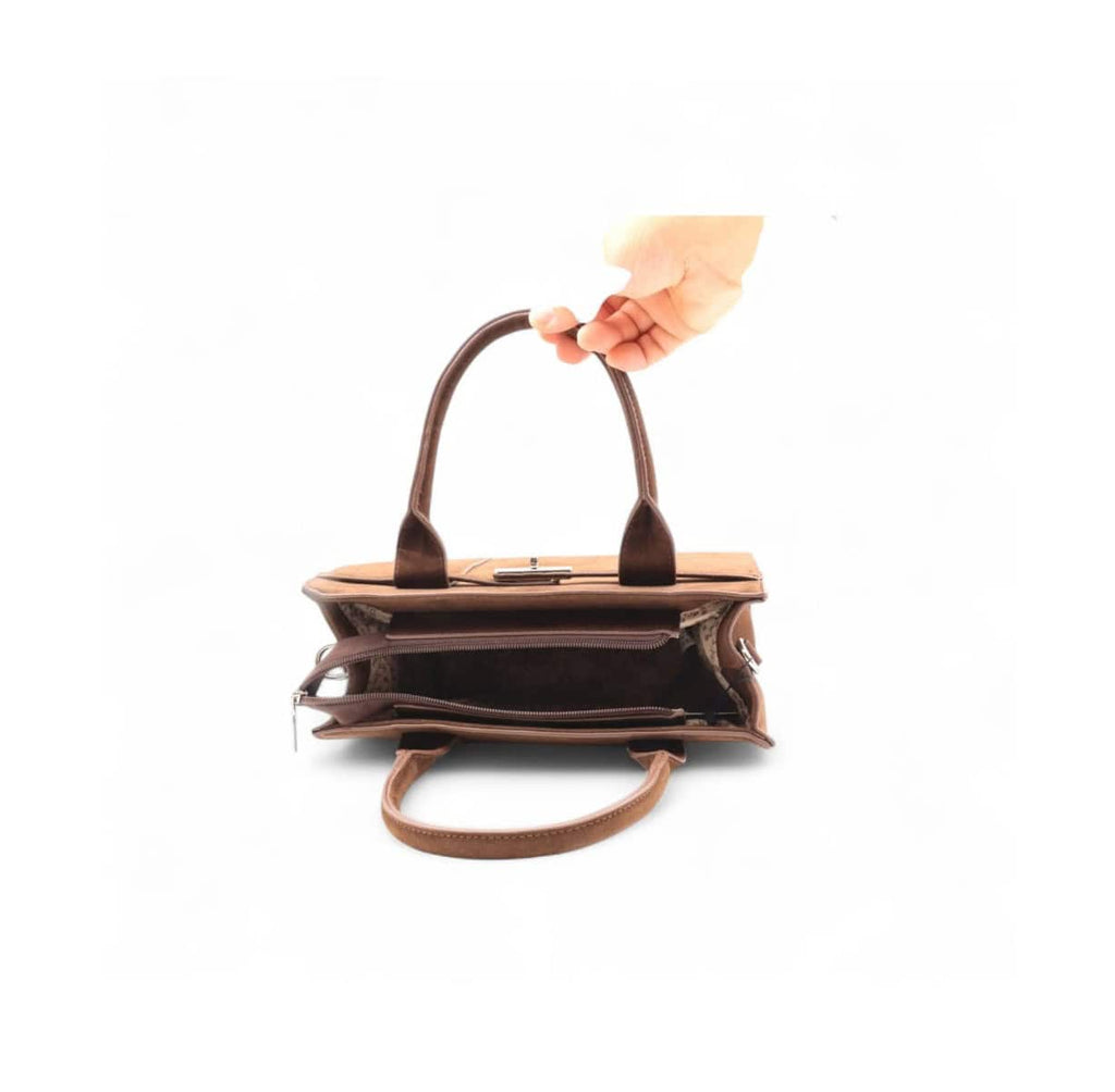 Sac à main aspect daim Flavia de Flora&Co marron- vue ouvert