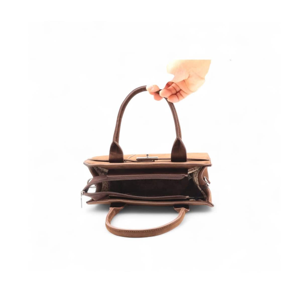 Sac à main aspect daim Flavia de Flora&Co marron- vue ouvert