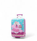 Valise cabine pour enfants avec design fille et chat, couleurs rose et bleu.