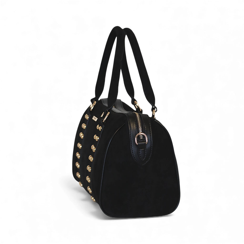 Sac à main bowling daim noir flora&co 1096 - vue de profil