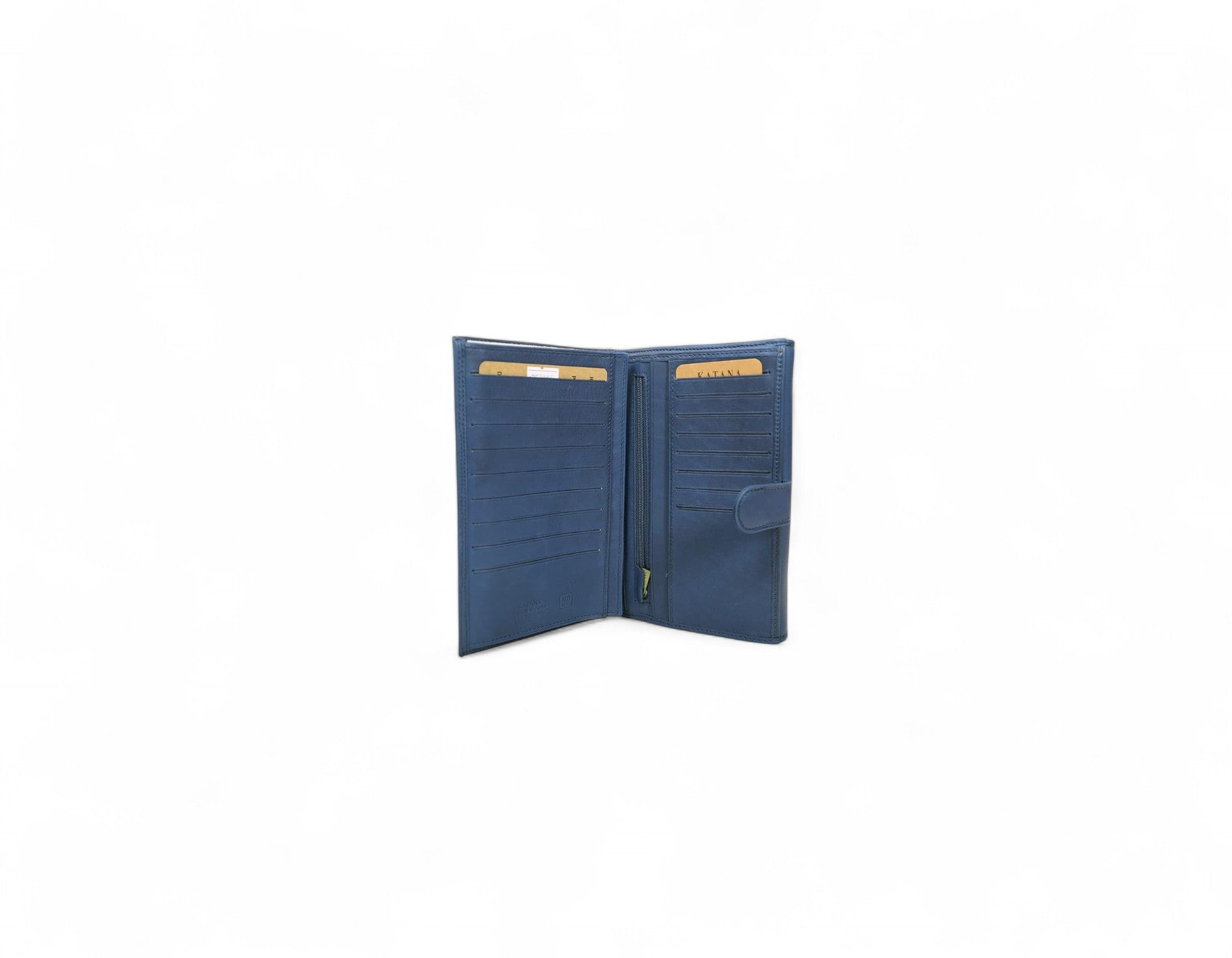 Portefeuille et compagnon en cuir de vachette sauvage Katana bleu 753115C