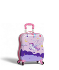 Valise enfant en plastique colorée avec licorne, ailes et décoration magique.