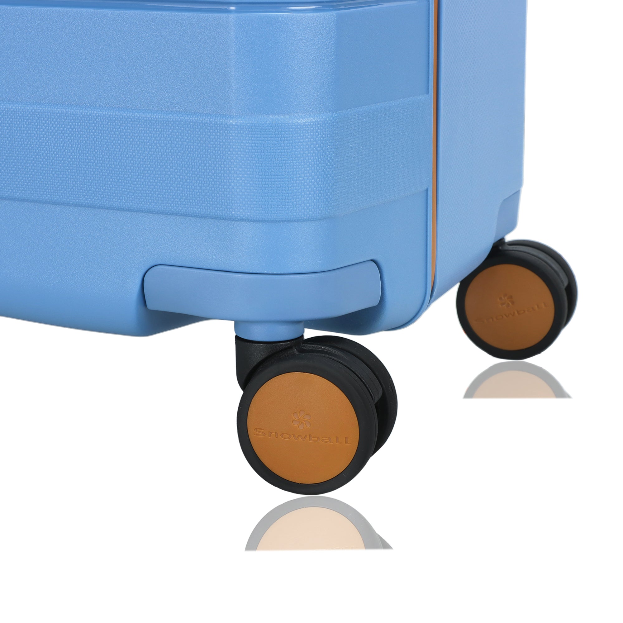 Roue de valise en cuir orange et noir pour bagages trolley, design moderne.