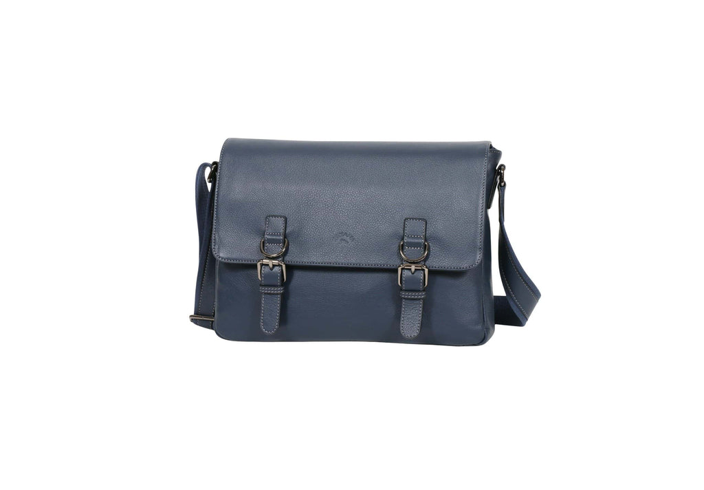 besace en cuir sauvage A4 katana 81635 bleu - vue de face