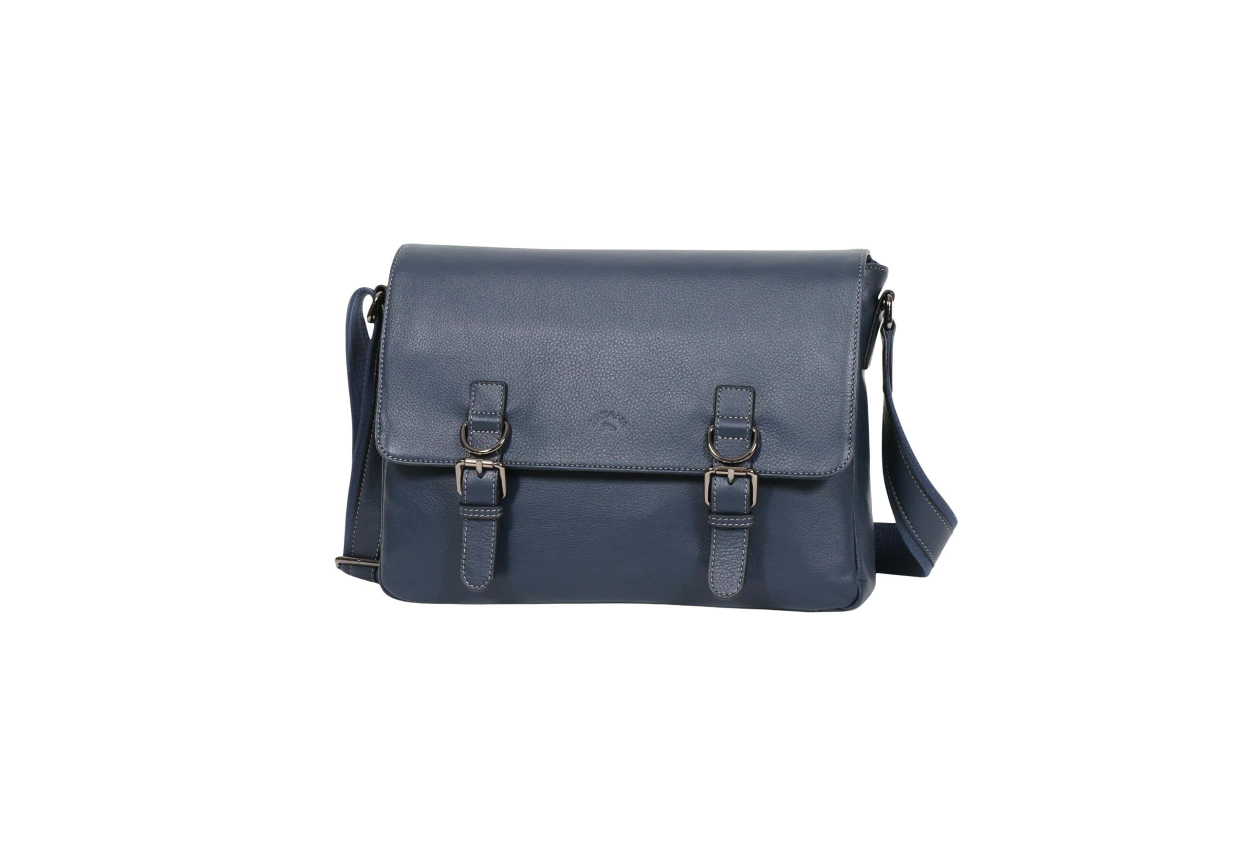 besace en cuir sauvage A4 katana 81635 bleu - vue de face