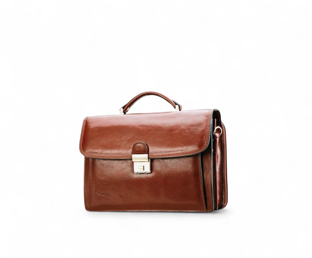 petit cartable en cuir katana marron 68121 -vue de face