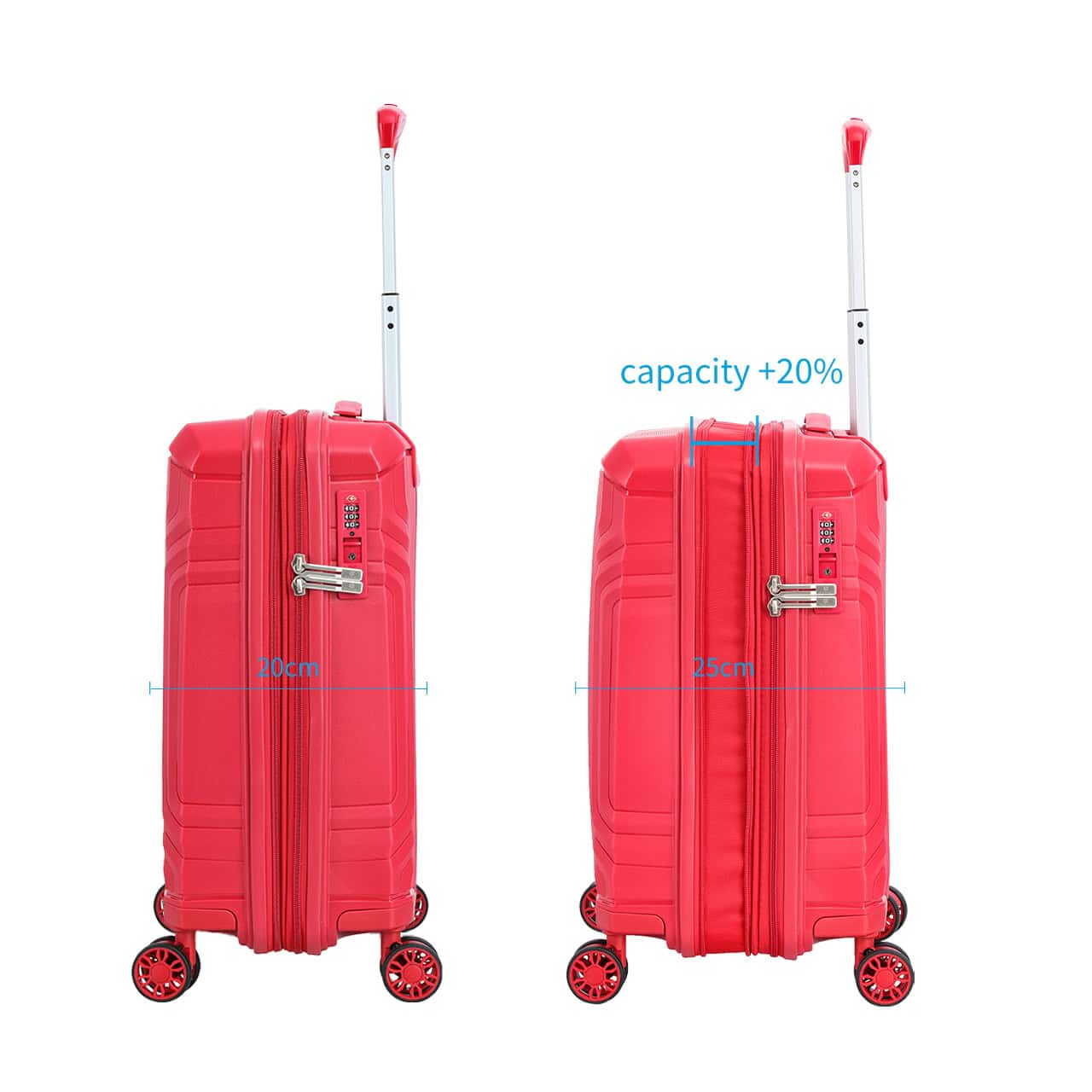 Vue extension valise cabine extensible rouge Snowball 55 cm