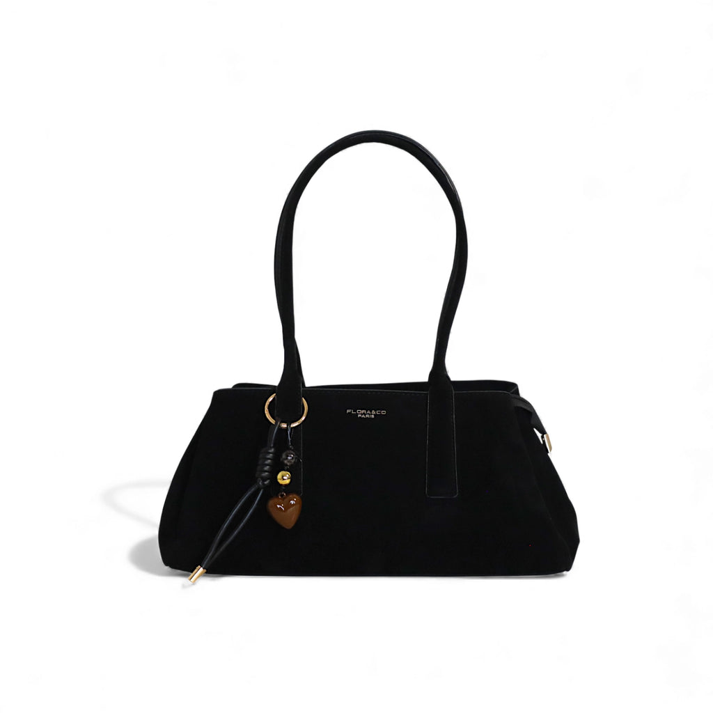sac à main baguette effet daim à 3 compartiments Coralia de flora&co noir- vue de face