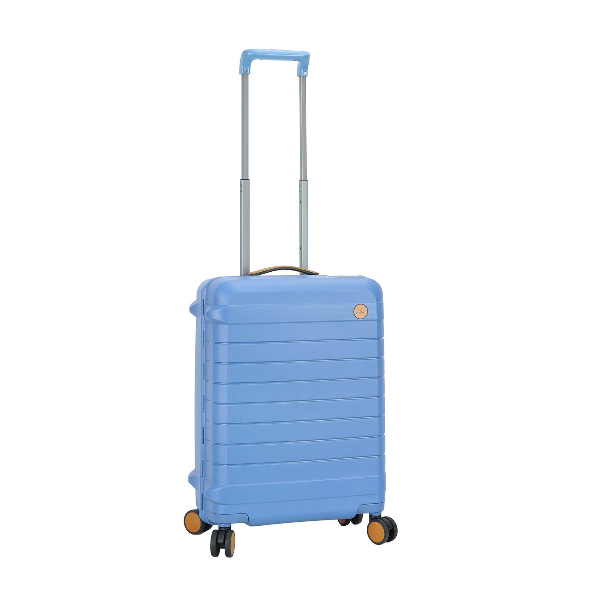 Bag à roulettes bleu en polycarbonate léger et résistant pour voyager avec style.