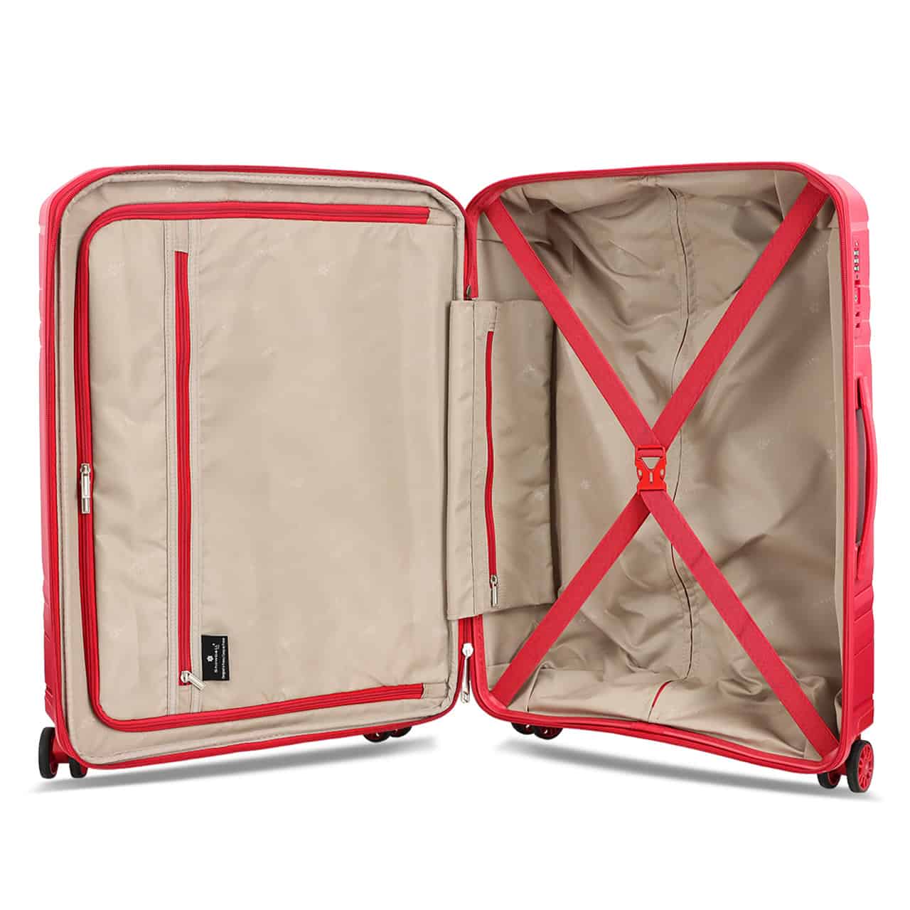 alt="Valise rigide 75 cm rouge Snowball modèle Malaga 49503 en polypropylène vue interieur
