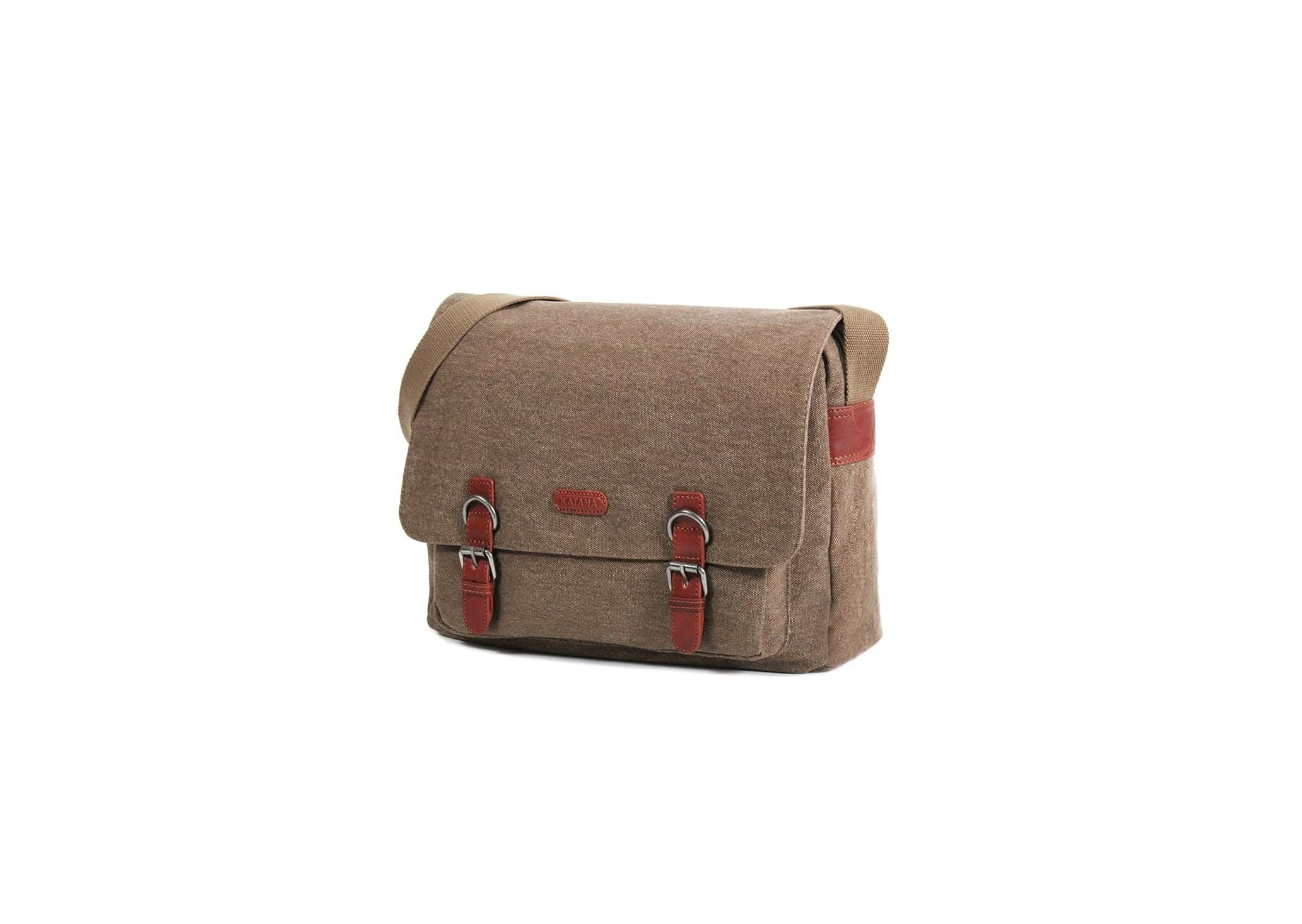 sac besace grand format toile et cuir 6584A marron - vue de profil