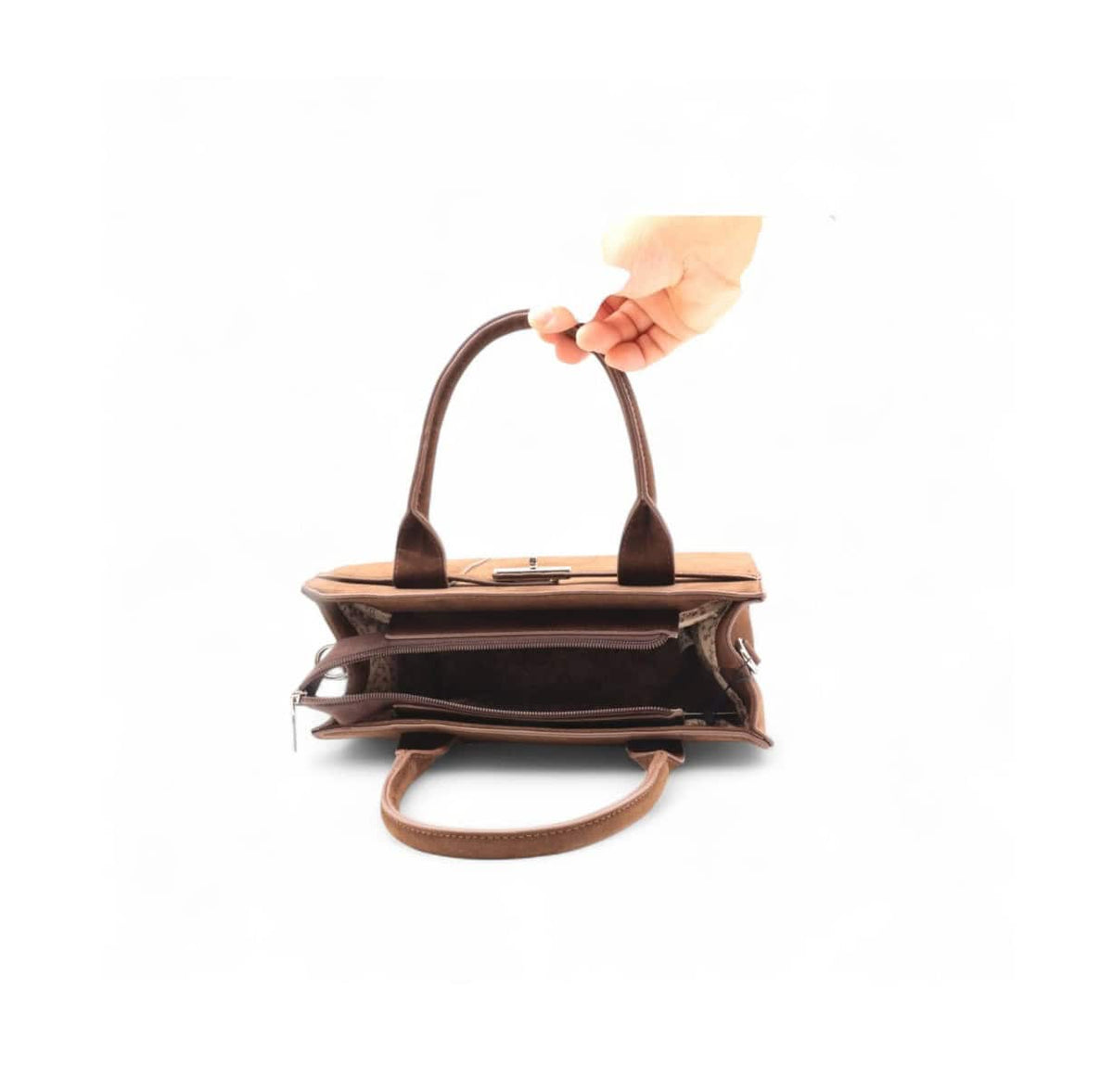 Sac à main aspect daim Flavia de Flora&Co marron- vue ouvert
