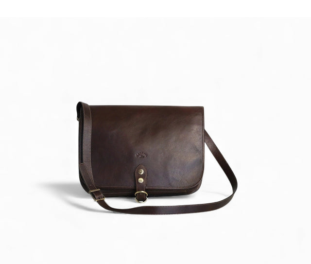 Cuir maroquinerie femme élégant sac à bandoulière vintage brun foncé.