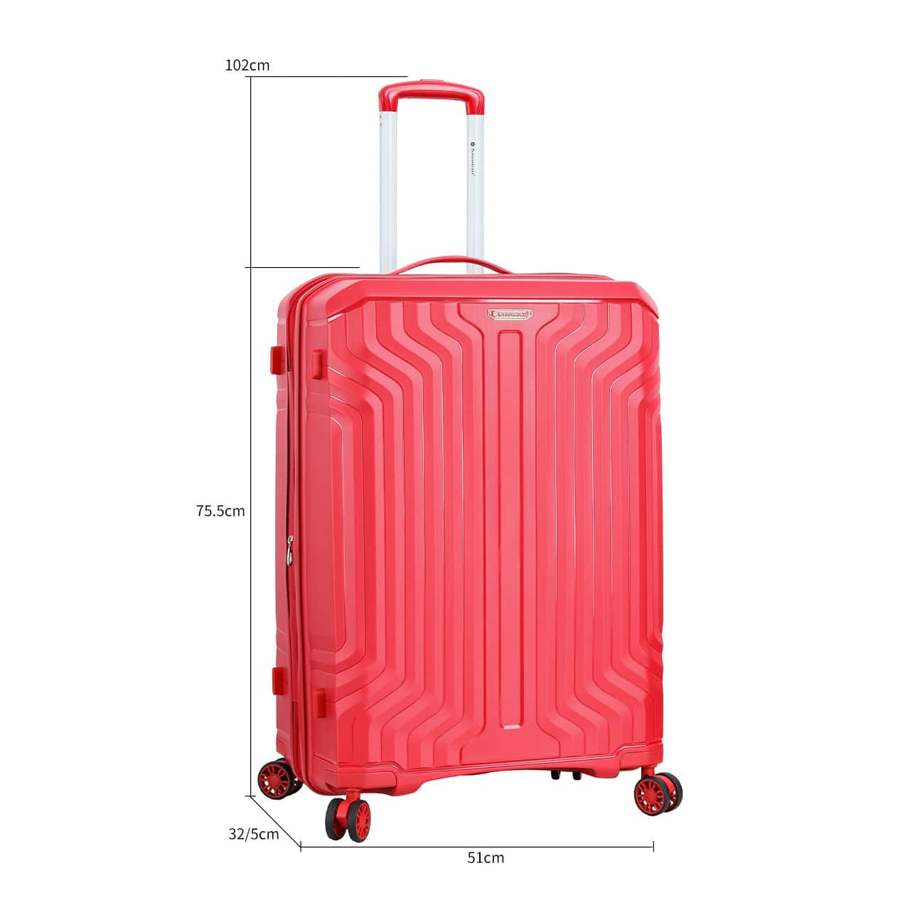 alt="Valise rigide 75 cm rouge Snowball modèle Malaga 49503 en polypropylène vue de dimensions