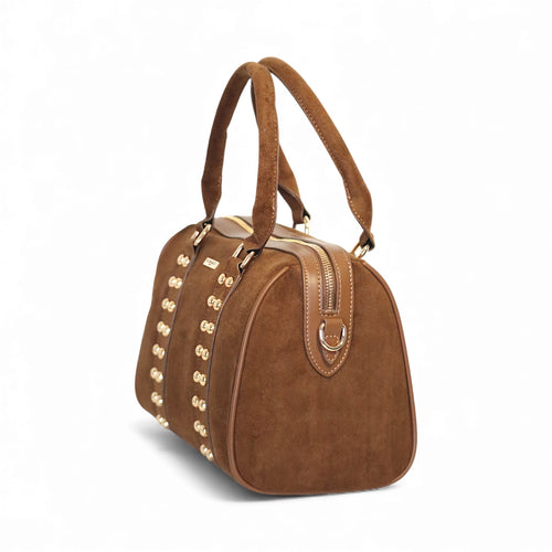 Sac à main bowling daim marron flora&co 1096 - vue de profil