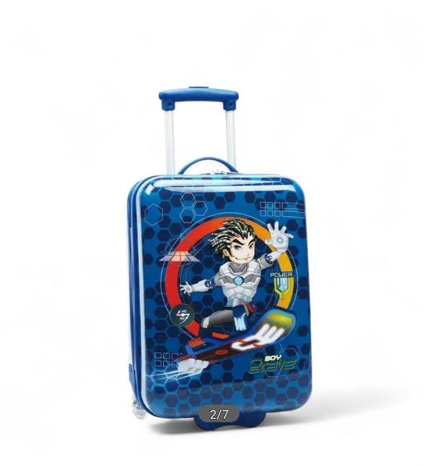 Sac à roulettes pour enfants avec design de super-héros, bleu avec illustration numérique.