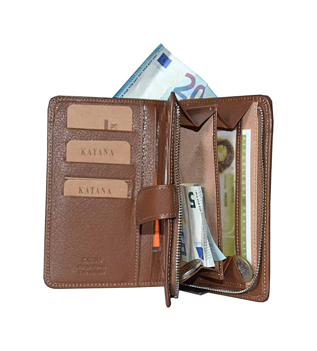 portefeuille en cuir pour femme marron pas cher katana 95324