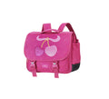 Cartable rose pour fille avec cerises pailletées et motifs mignons.