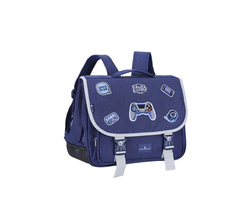 Cartable scolaire garçon CE1 CE2 Snowball T61538 bleu 38 cm motif jeux vidéo pour enfant de 7 à 9 ans vue de face