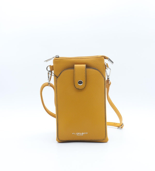 Pochette téléphone femme à bandoulière Flora&Co moutarde
