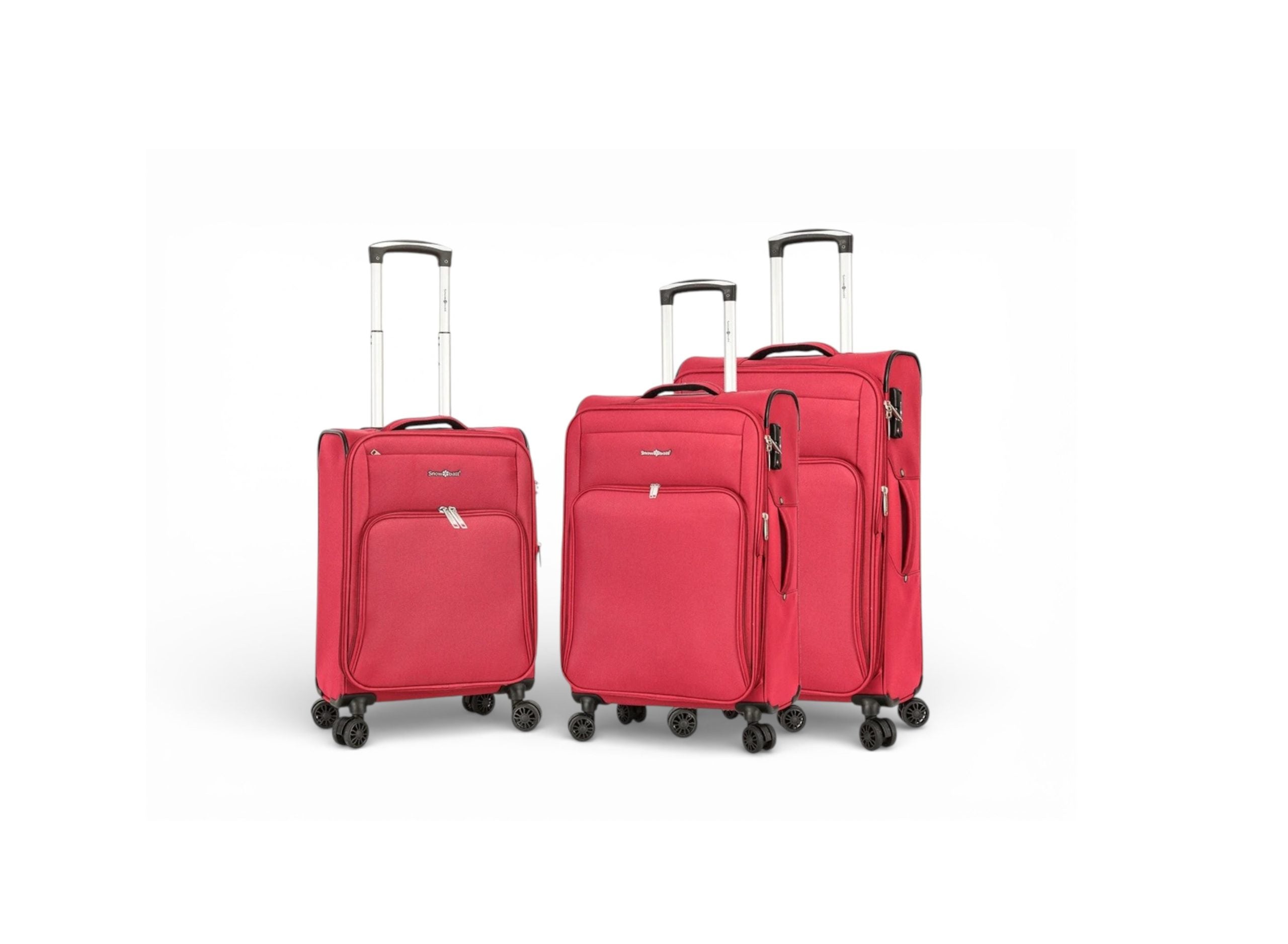 set de 3 valises souples extensibles 4 roues en polyester 600D avec serrure TSA rouge -vue de face