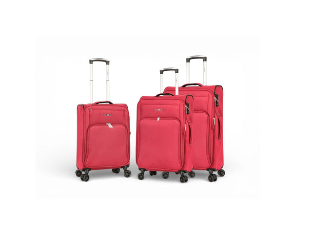 set de 3 valises souples extensibles 4 roues en polyester 600D avec serrure TSA rouge -vue de face