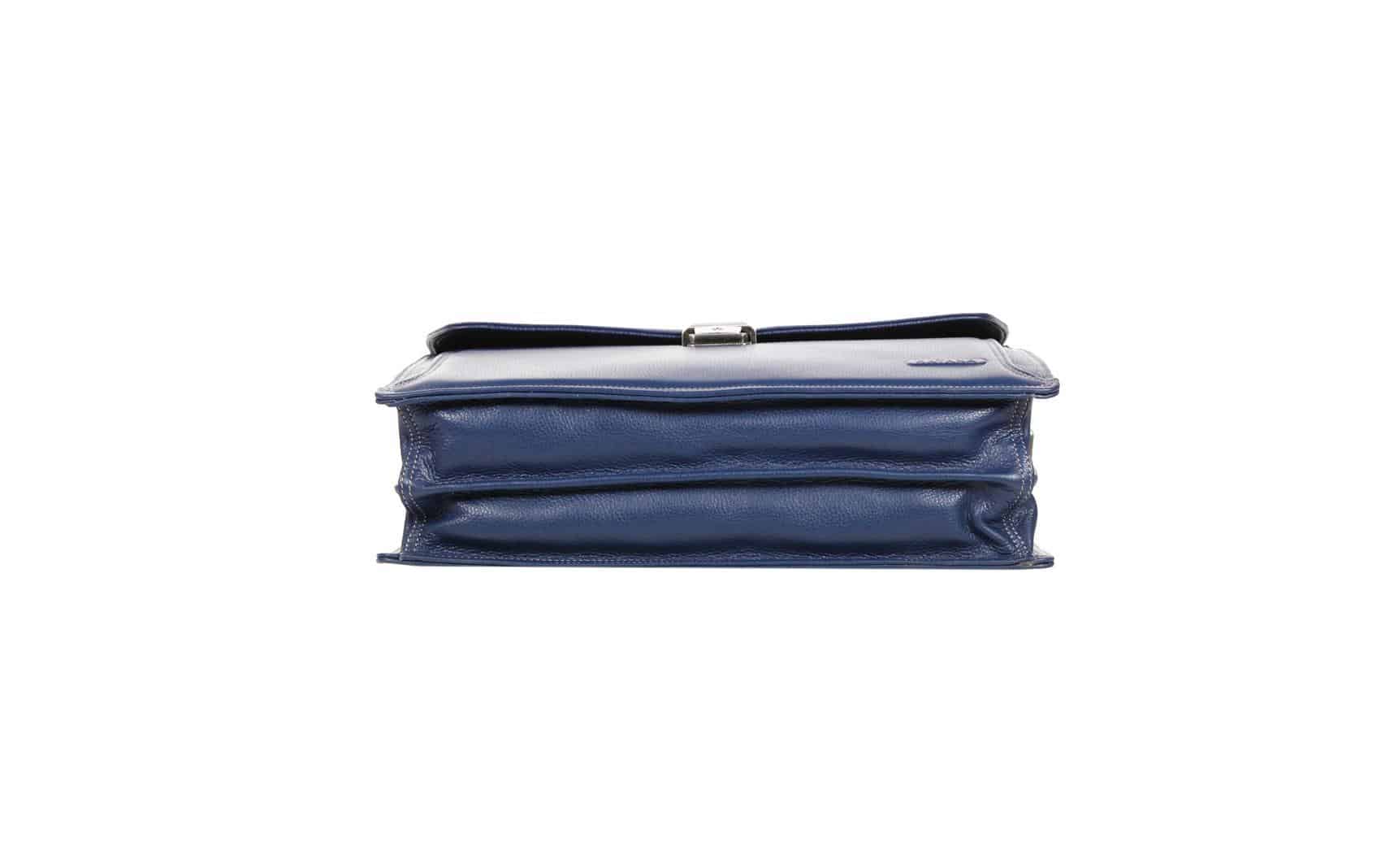 cartable en cuir grainé 2 soufflets katana bleu