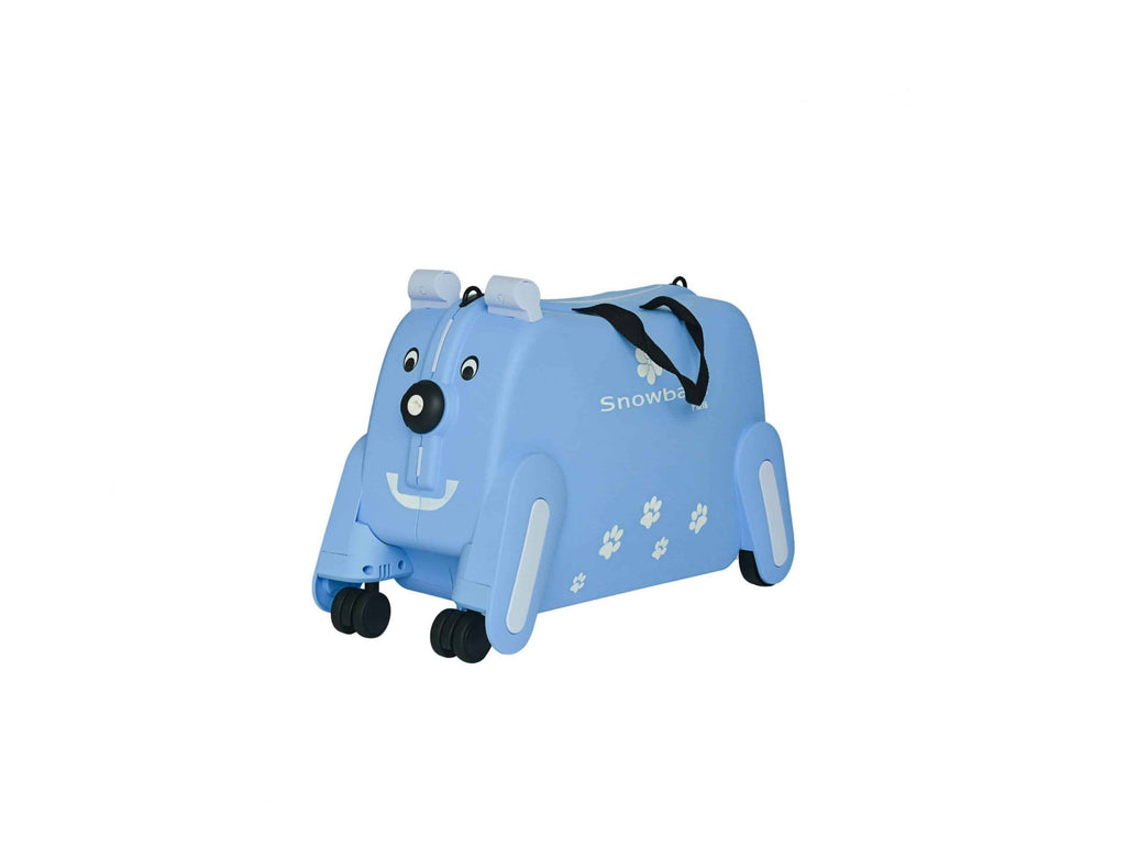 Sac à dos enfant en forme d'ours bleu avec roulettes, facilement transportable et ludique.