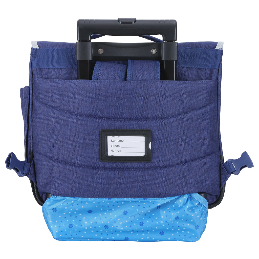 Cartable à roulettes bleu pour école, style gamer, pratique et léger.