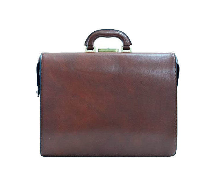 grand cartable en cuir gras marron