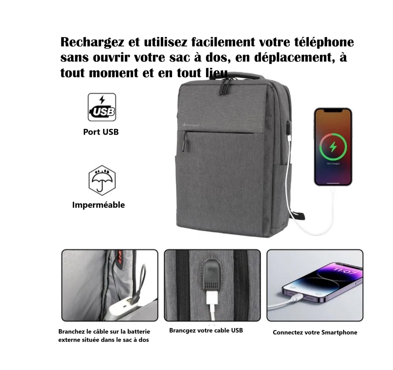 sac à dos ordinateur portable 15,6 pouces Teckpack 10