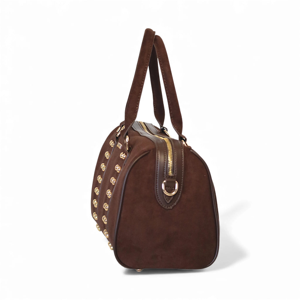 Sac à main bowling daim marron choco flora&co 1096 - vue de profil