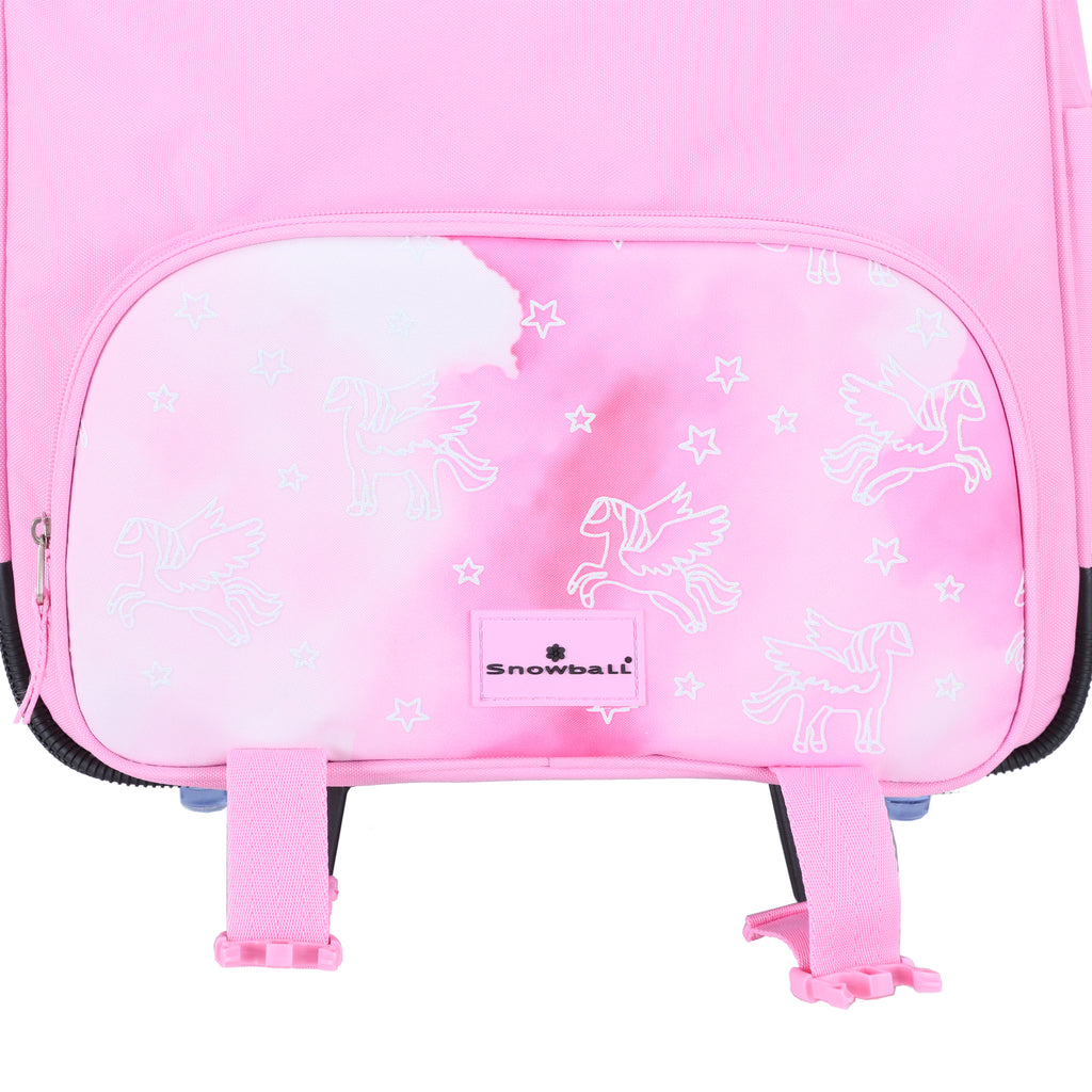 Cartable rose avec licornes et étoiles pour fille CE1 CE2.