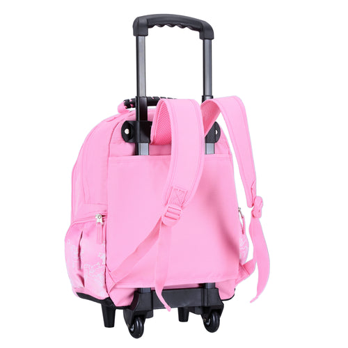 Sac à dos à roulettes fille Licorne Snowball rose avec poignée télescopique.