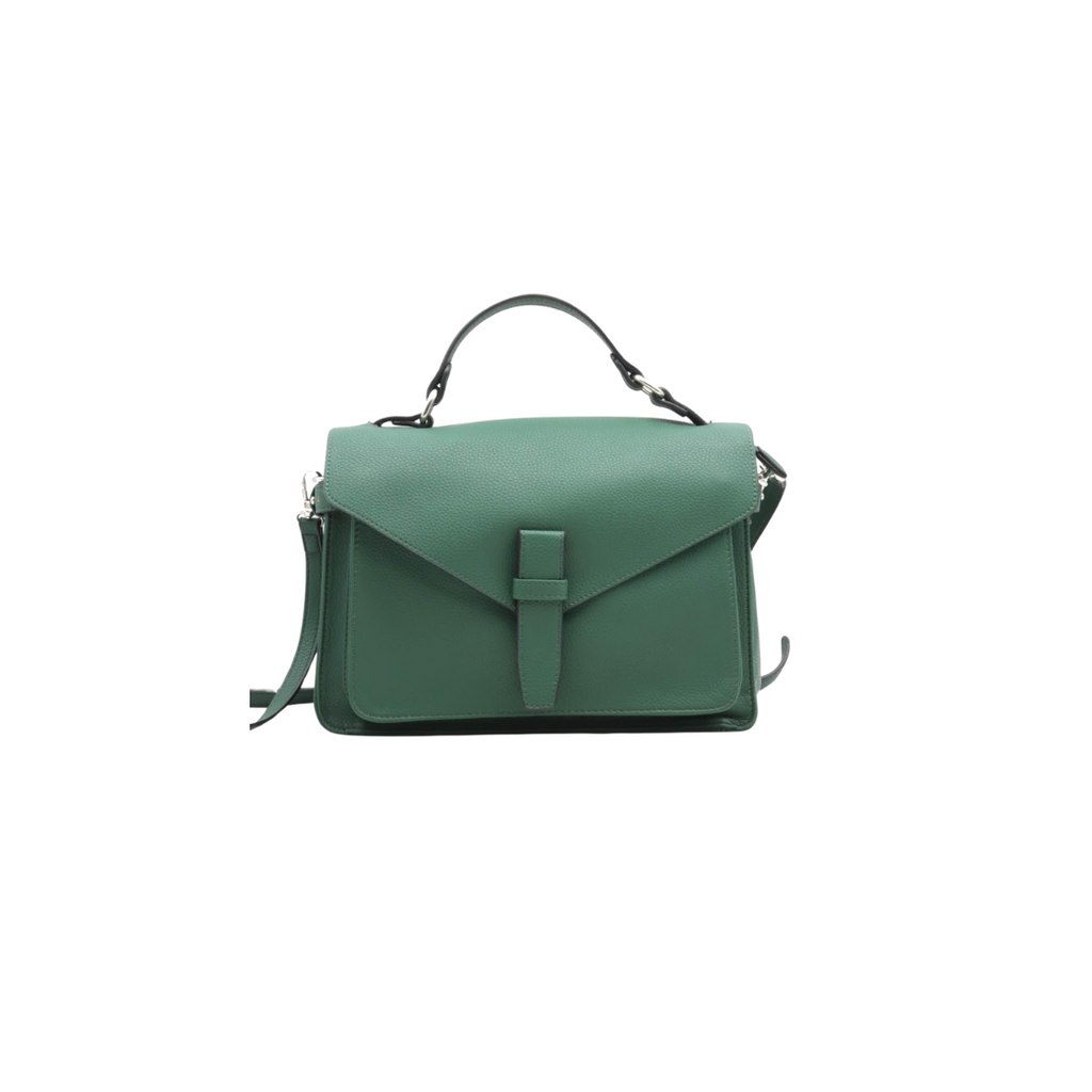 sac à main cartable à bandoulière et rabat vert