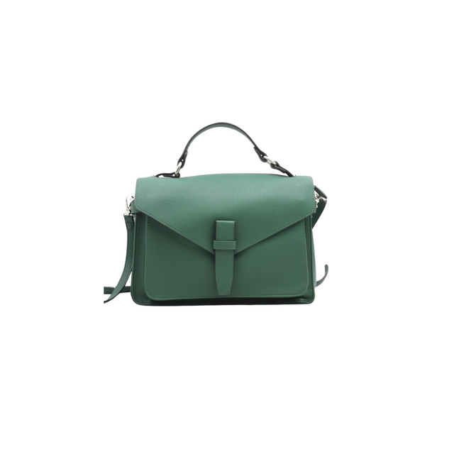 sac à main cartable à bandoulière et rabat vert