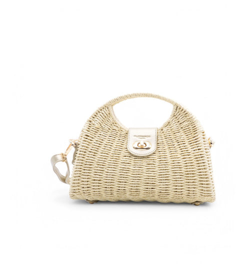 sac à main en paille Ibiza or et beige a